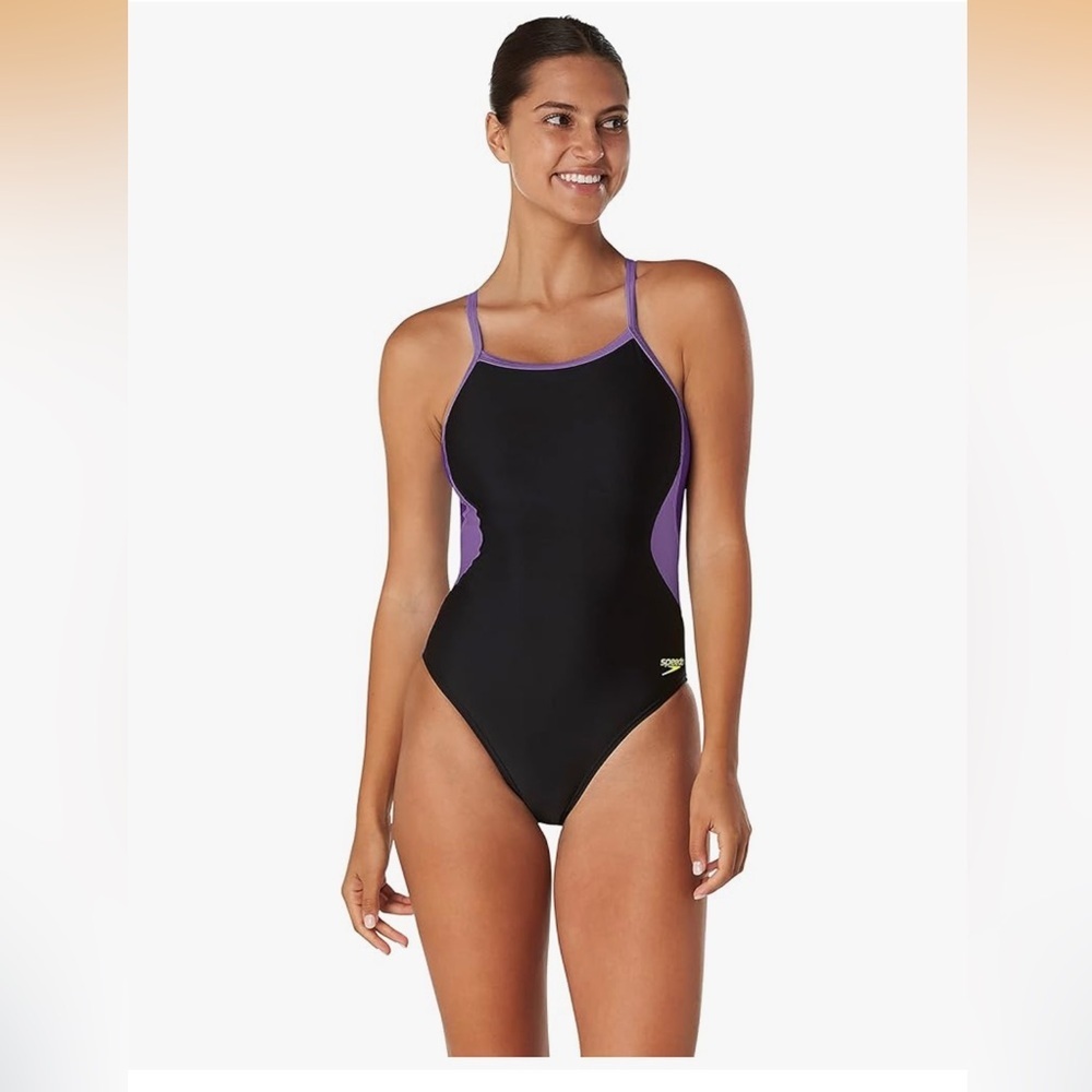 NWT Speedo Womens Swimsuit One Piece Prolt Flyback Eco Splice Team Purple 24